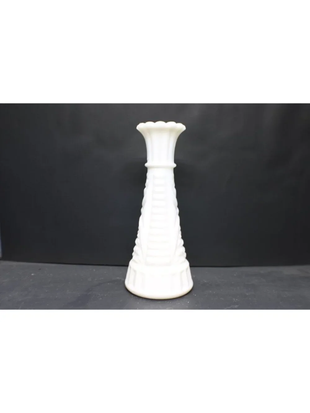 White Milk Glass Vase Diamond Ribbed Pattern 6.5